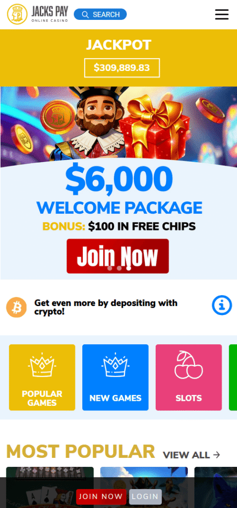 mobile interface at jack`s pay casino